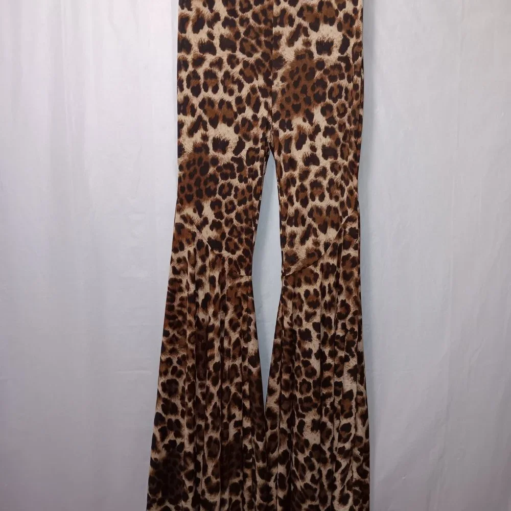 FASHION NOVA SHEER FLARE LEG ANIMAL PRINT PANTS SIZE SMALL